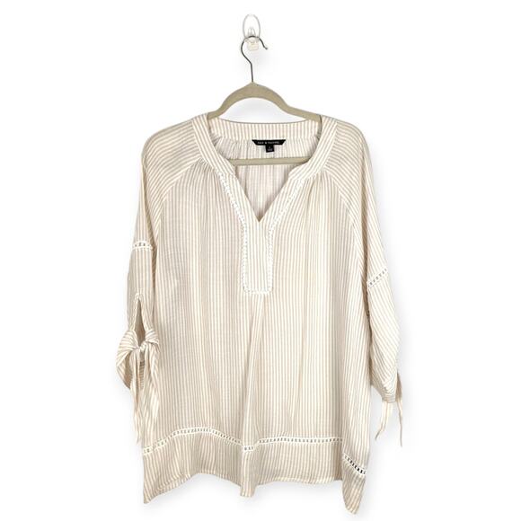 Zac and‎ Rachel Cream and Beige Striped Split V-Neck 3/4 Sleeve Tunic Size Large - Picture 1 of 8